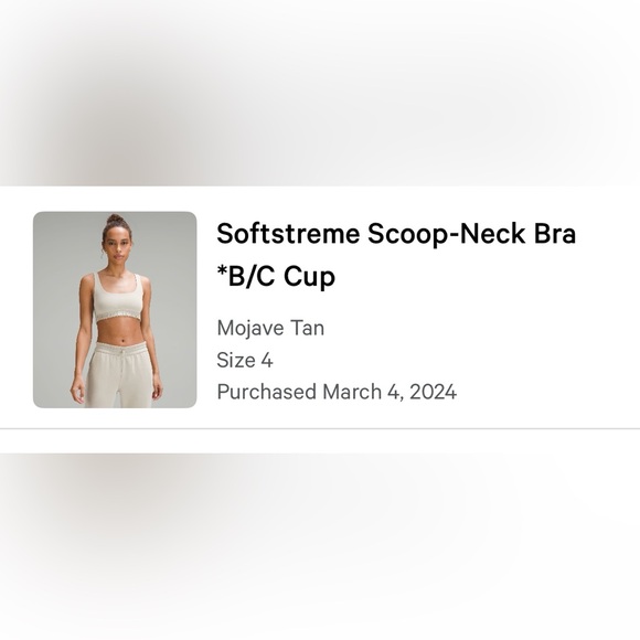 lululemon Softstrem Scoop-Neck Bra B/C Cup Size 4 Mojave Tan - Picture 4 of 7